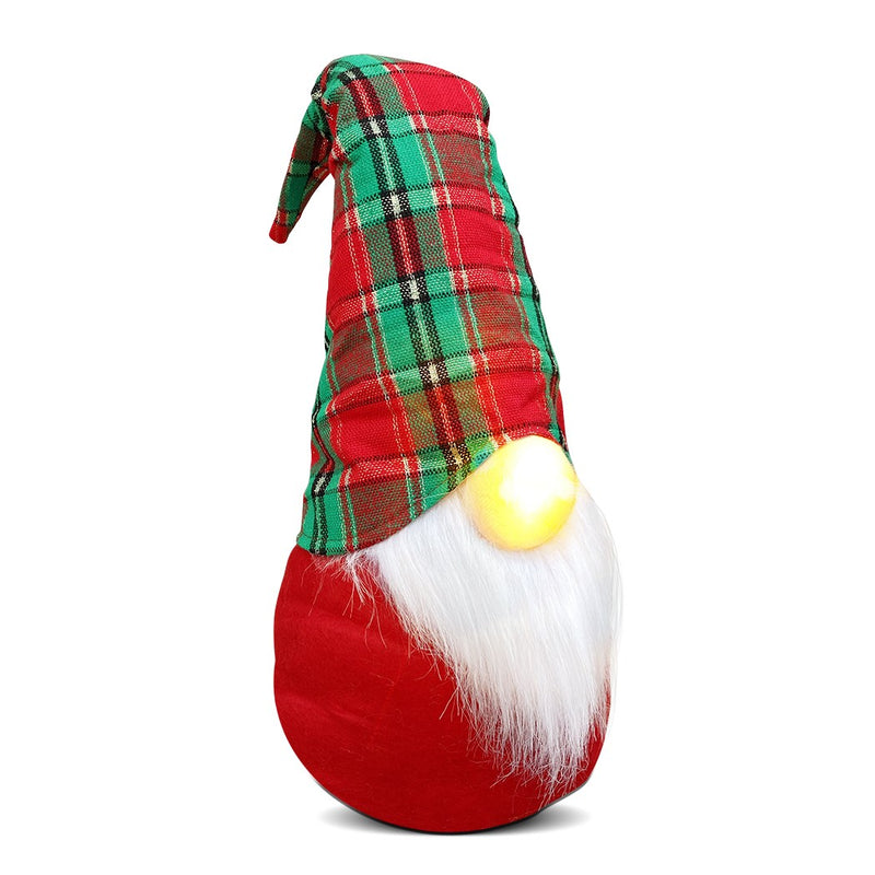 Gnomo di Natale H65 cm con Luce Rosso con Cappello Scozzese-2