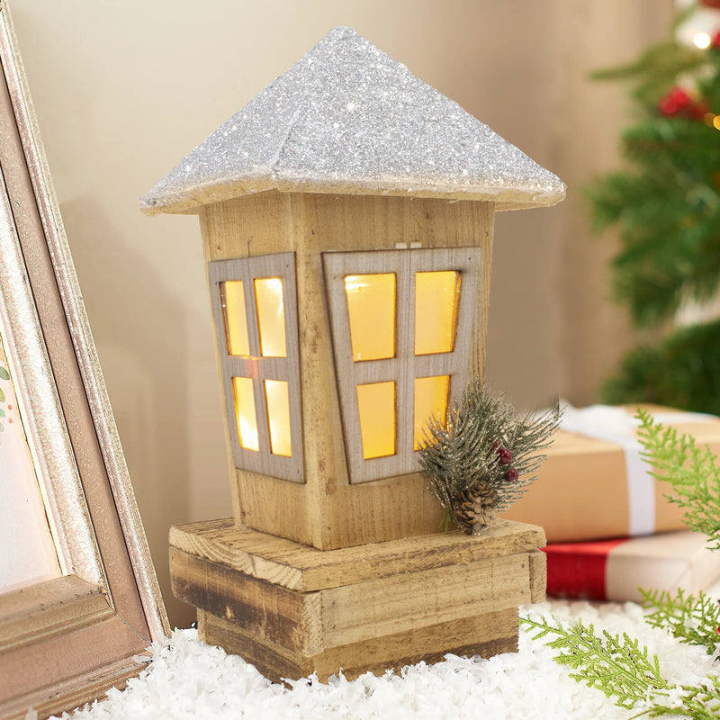 Lanterna di Natale in legno con glitter e illuminazione-3