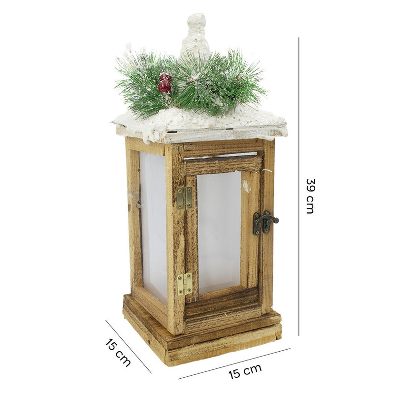 Lanterna di Natale in legno e illuminazione L15xP15xH39 cm-5