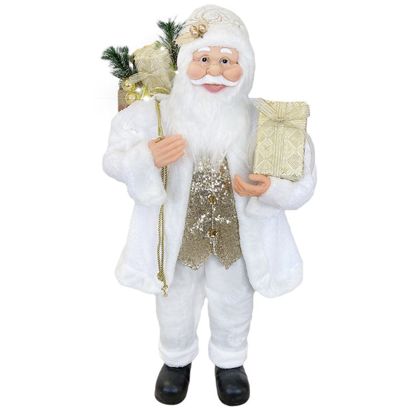 Weihnachtsmannpuppe H110 cm mit Lichtern und Geräuschen Weiß und Gold sconto