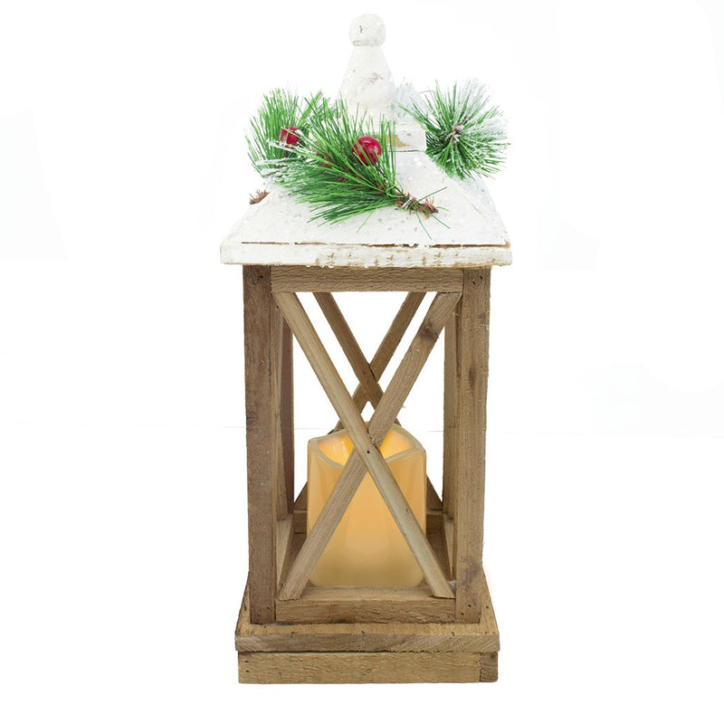 Lanterna con Lumino di Natale in Legno con Luce Led e Glitter-1