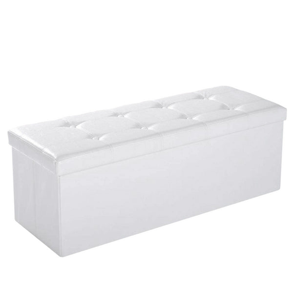 Trunk Chest Pouf Container mit gepolstertem Deckel aus weißem Kunstleder prezzo