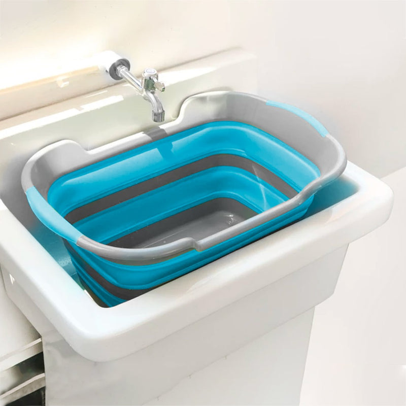 Cesto per Biancheria Richiudibile 27 Litri con Manici e Tappo in Silicone Blu-2