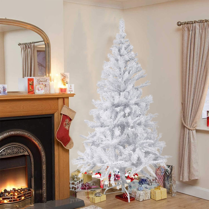 Albero di Natale Bianco 210 cm Abete Artificiale Rami Pieghevoli Bianco Natale-3