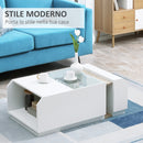 Tavolino da Salotto con Ripiani e Scomparti Nascosti 100x55x36 cm in Legno e Vetro Bianco-4