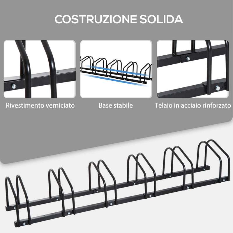 Rastrelliera Porta Biciclette 6 Posti 179x33x27 cm in Acciaio Nero-8