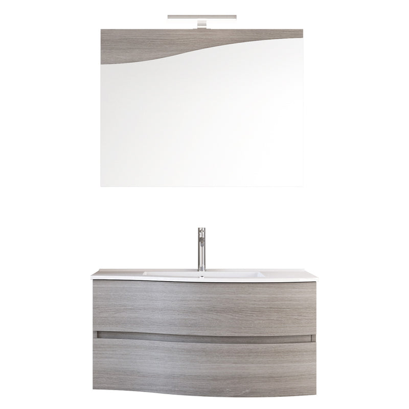 Mobile Bagno Sospeso 90 cm Lavabo e Specchio Bonussi Corona Legno Grigio Eucalipto-1