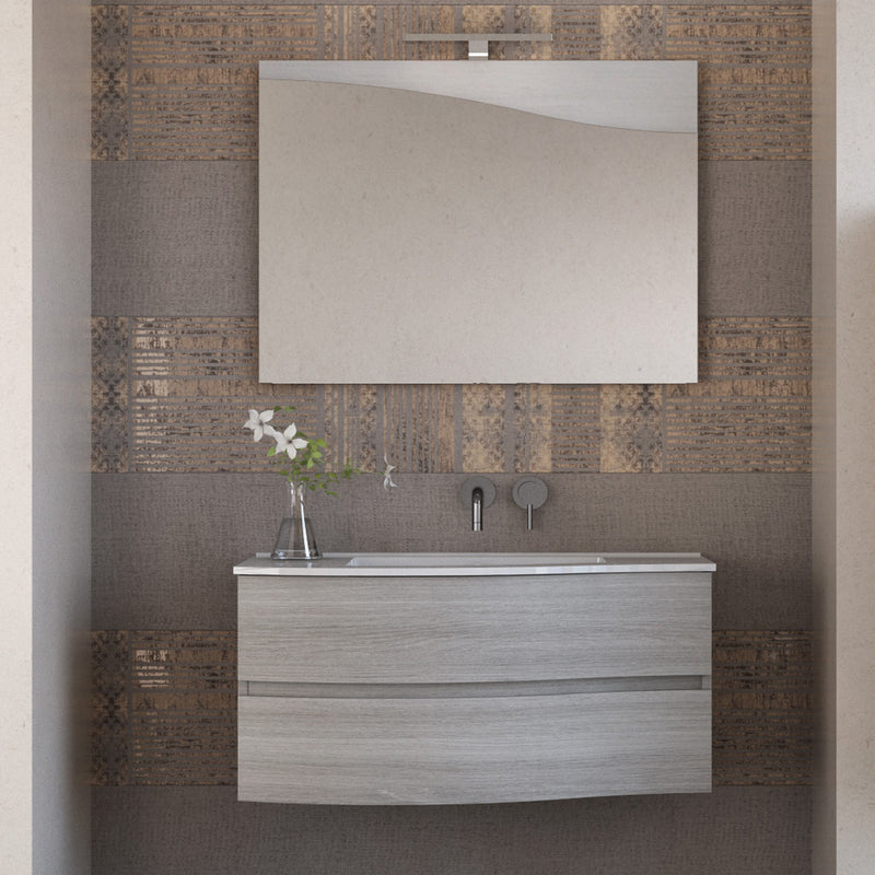 Mobile Bagno Sospeso 90 cm Lavabo e Specchio Bonussi Corona Legno Grigio Eucalipto-2