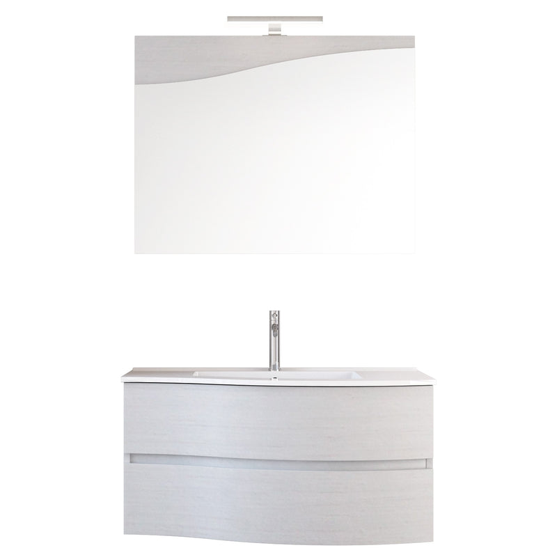 Mobile Bagno Sospeso 90 cm Lavabo e Specchio Bonussi Corona Bianco Larice-1