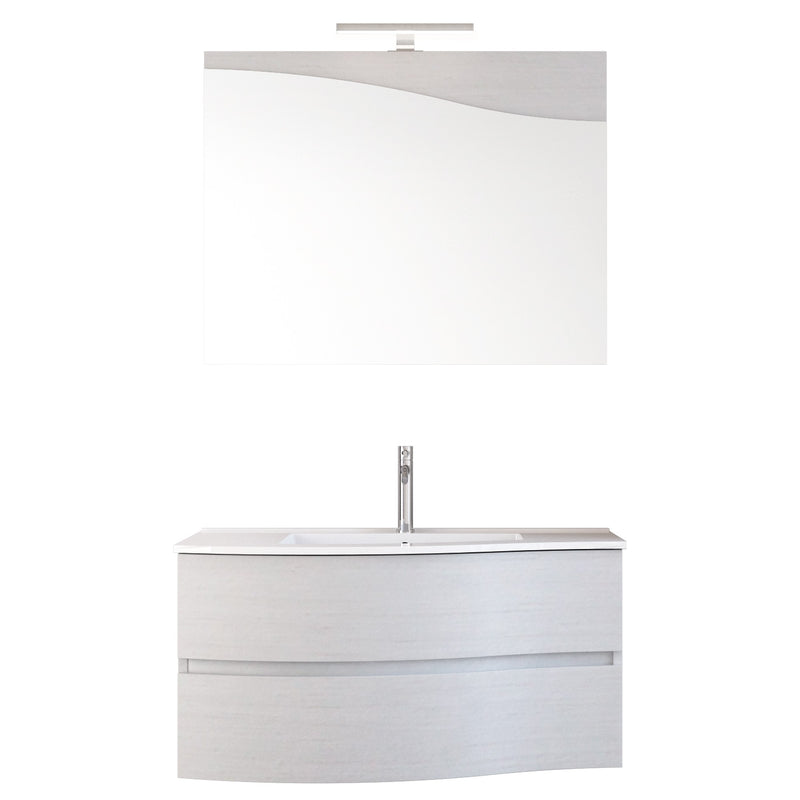 Mobile Bagno Sospeso 90 cm Lavabo e Specchio Bonussi Corona Bianco Larice-2