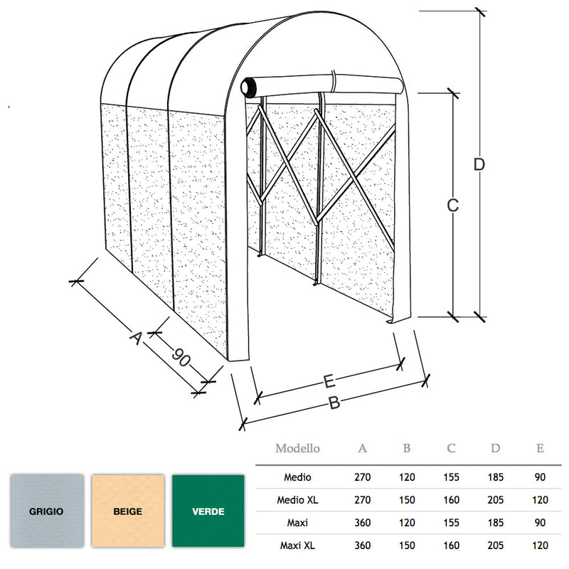 Motobox a Tunnel Copertura Box in PVC 360x150xh160 cm per Moto Scooter Grigio-10