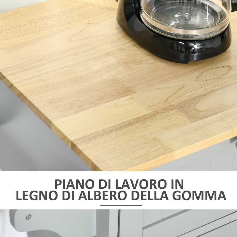 Carrello da Cucina 121x46x91 cm con Ruote in Legno Grigio-7