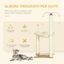 Albero Tiragraffi per Gatti max 5 kg 53,5x53,5x90 cm con Amaca e Pali in Sisal Beige-4