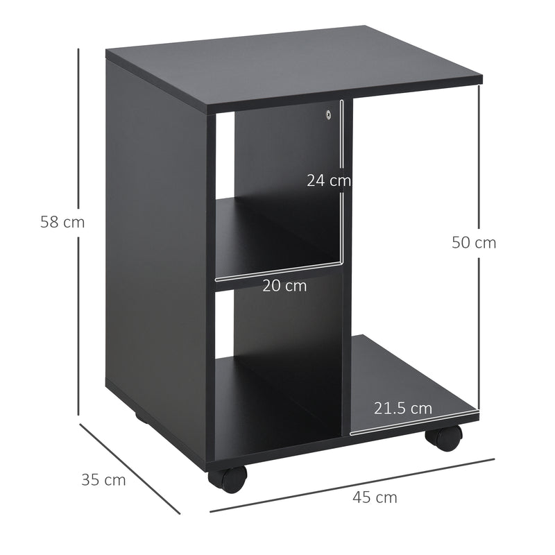 Tavolino da Salotto a C 45x35x58 cm con 2 Ripiani e 4 Ruote Girevoli Nero-3