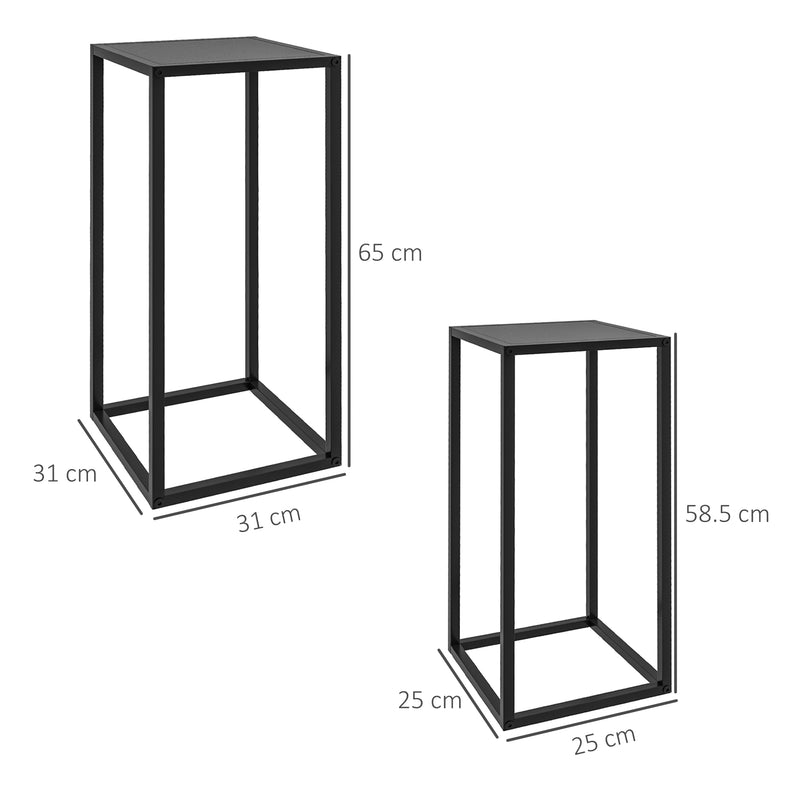 Set 2 Portapiante 25x25x58,5 cm e 31x31x65 cm in Acciaio Nero-3