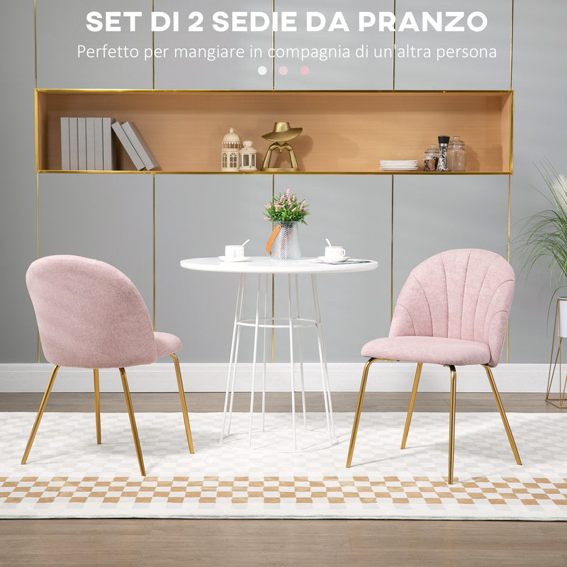 Set 2 Sedie Imbottite 55,5x59x81 cm in Tessuto Effetto Lino Rosa e Oro-4