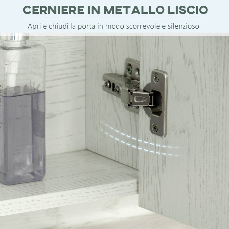 Armadietto a Specchio per Bagno con Ripiani Regolabili, 3 Porte e Credenze, 90x15x75cm-5