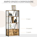 Libreria 3 Ripiani 2 Cassetti 1 Anta 58x24x122 cm in Truciolato e Metallo Nero e Legno-4