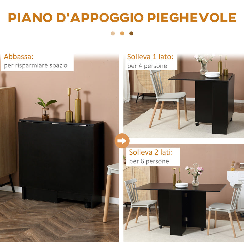 Tavolo Pieghevole Salvaspazio per 4-6 Persone con Ruote 75x140x74 cm in Legno Nero-4