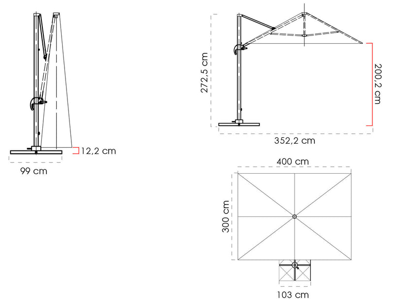 Ombrellone da Giardino Decentrato 3x4m in Alluminio Telo in Poliestere Mosini Blues Grigio e Bianco-2