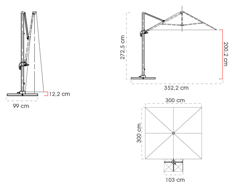 Ombrellone da Giardino Decentrato 3x3m in Alluminio Telo in Poliestere Mosini Blues Bianco-5