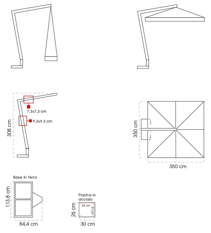 Ombrellone da Giardino Decentrato 3,5x3,5m in Legno Telo in Acrilico con Balza Danieli San Francisco Ecrù-5