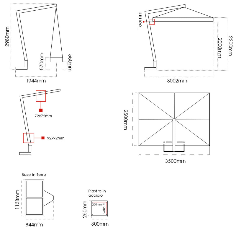 Ombrellone da Giardino Decentrato 2,5x3,5m in Legno Telo in Acrilico Ecrù-2