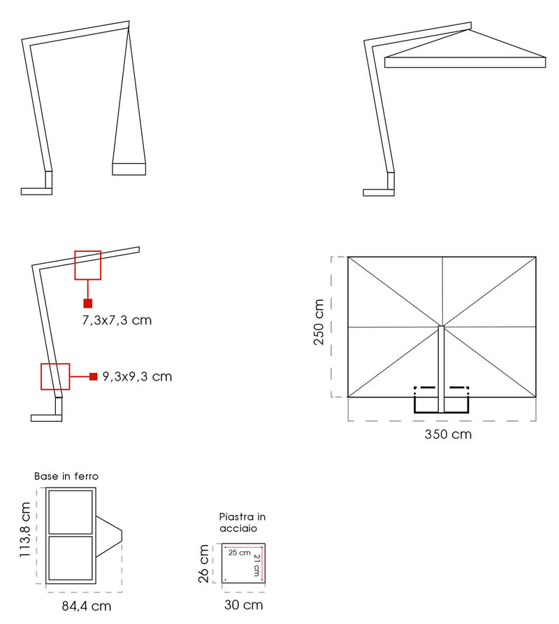 Ombrellone da Giardino Decentrato 2,5x3,5m in Legno Telo in Acrilico Danieli Tokio Ecrù-5