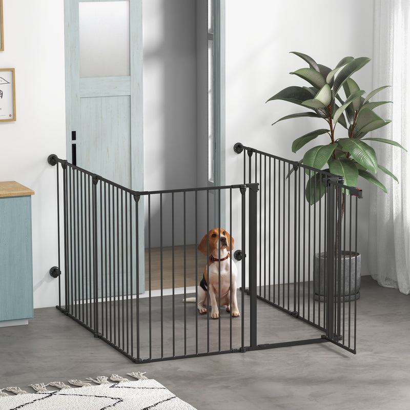 Cancelletto di Sicurezza per Animali Domestici 123x102x90 cm in Metallo e Plastica Nero-2