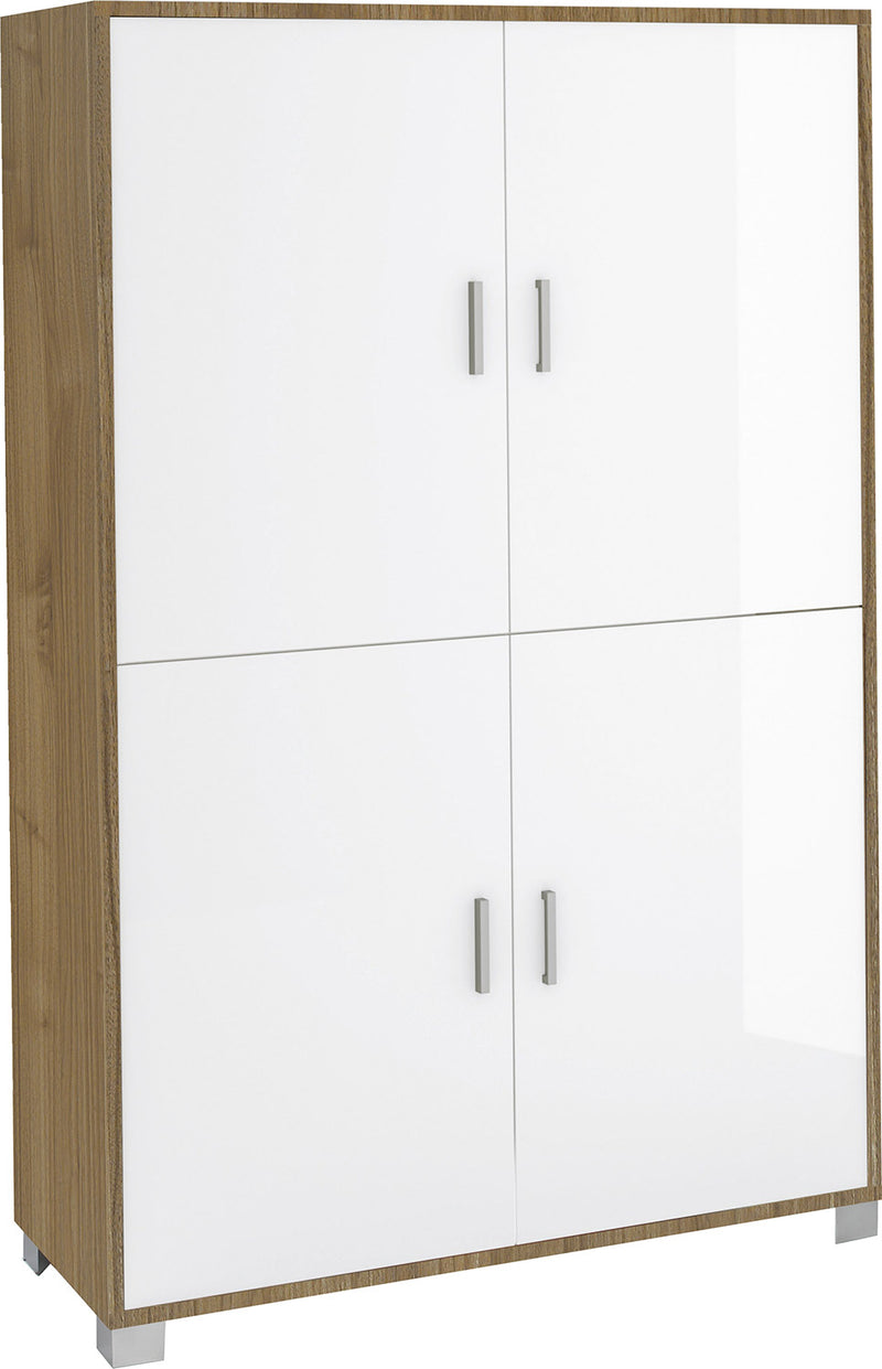 Mobile Multiuso 4 Ante 107x162x41 cm Olmo Chiaro/Bianco Lucido-1