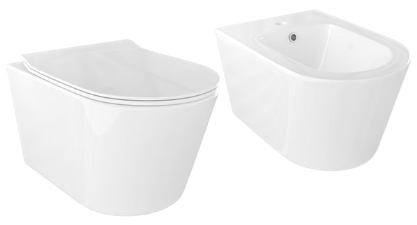 Paar hängende Keramik-WC- und Bidet-Sanitärarmaturen 36,5 x 53 x 35 cm Oceano Bonussi glänzend weiß sconto