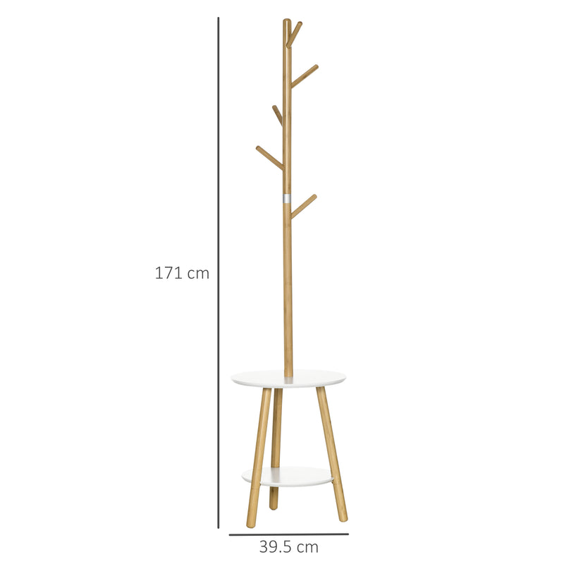 Appendiabiti da Ingresso 39,5x39,5x171 cm 5 Ganci con Tavolino in MDF e Alluminio  Legno e Bianco-3