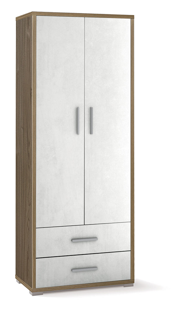 acquista Armadio 2 Ante 2 Cassetti 71x182x41 cm Noce Stelvio/Ossido Bianco