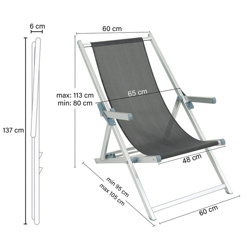 Sdraio da Giardino Pieghevole 98x67x106 cm in Alluminio e Textilene Olaf Antracite-5