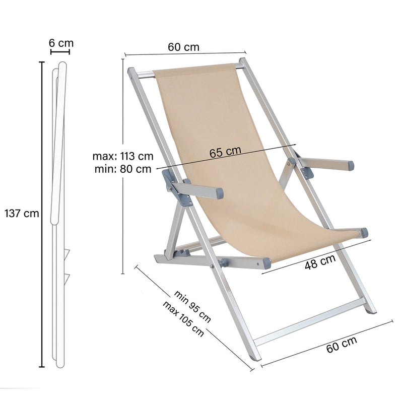 Sdraio da Giardino Pieghevole 98x67x106 cm in Alluminio e Textilene Olaf Taupe-5
