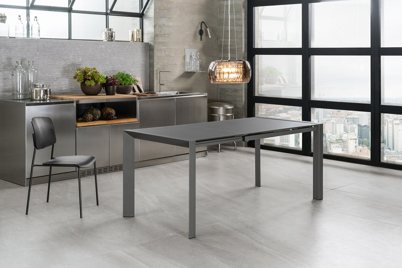 Tavolo Allungabile 122/182x80x76 cm in Metallo con Top in Vetro Grigio-2