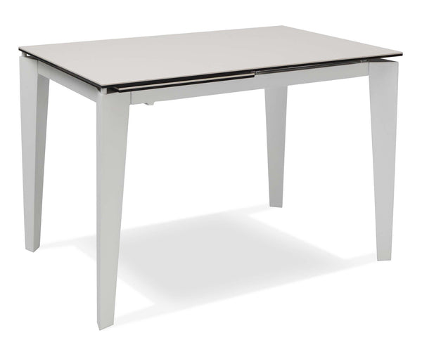 sconto Ausziehbarer Tisch 120/170x80x76 cm aus Metall mit Keramikplatte auf weißem Glas