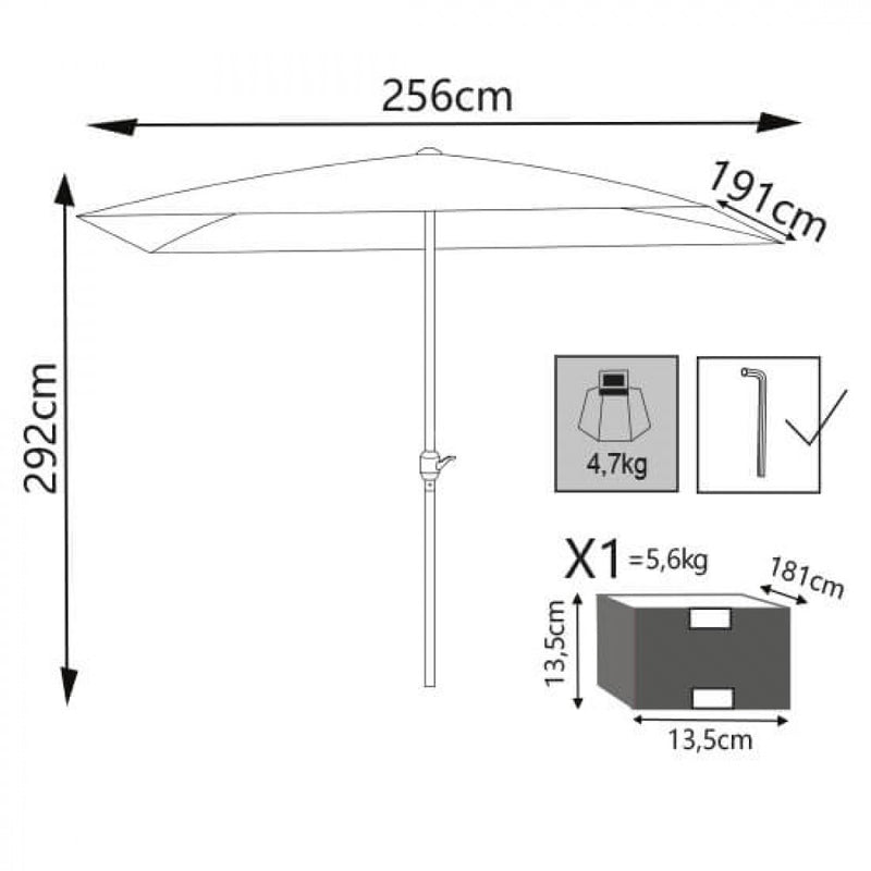 Ombrellone da Giardino Poly Eco 2x3 m in Acciaio Telo Grigio-3