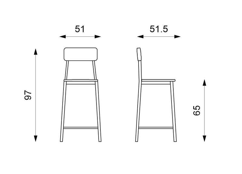 Set 2 Sgabelli 51x51,5xH97 cm in Legno e Metallo Woody Nero-6