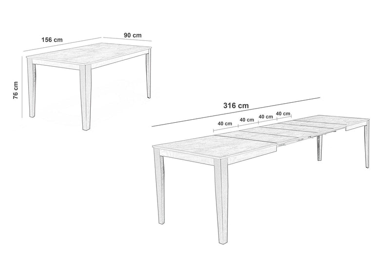 Tavolo Allungabile 156/316x90x76 cm in Melaminico Big Naturale-5