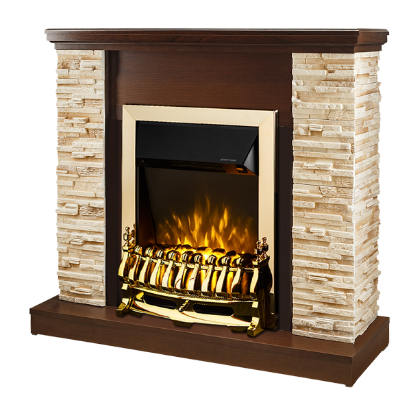 acquista Camino Elettrico da Pavimento 90,3x98x30 cm Effetto Fiamma 2000W Rock & Galileo Gold Noce