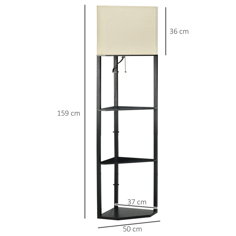 Lampada da Terra Angolare 50x37x159 cm con Ripiani e Paralume in Tessuto Nero-3