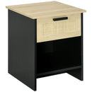 Comodino 1 Cassetto 1 Ripiano 40x40x50 cm in Legno e Rattan Nero e Naturale-1