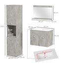 Mobile Bagno Sospeso 60 cm Lavabo Specchio e 1 Pensile Grigio-3