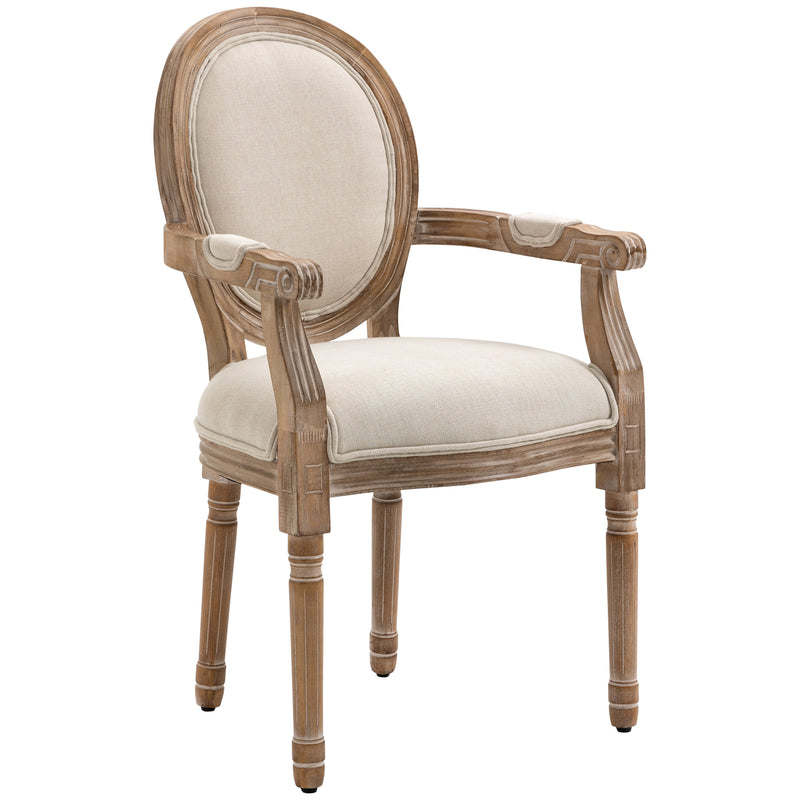 Sedia da Salotto Classica Imbottita 56x54x96 cm in Tessuto e Legno Caucciù Bianco Crema-1