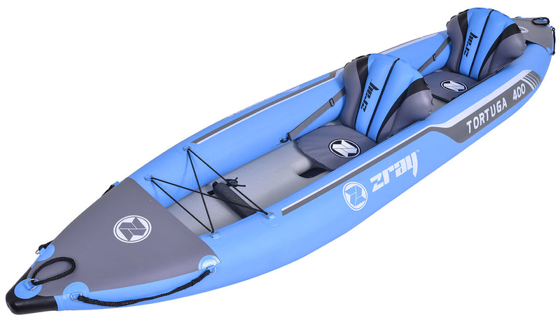 Kayak Gonfiabile Biposto 386x86 cm con Pagaie Zaino e Accessori ZRAY Tortuga Blu-1