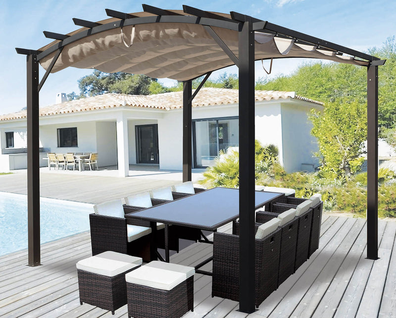 Pergola da Giardino 3,4x3,3x2,4 m in Alluminio con Telo di Copertura 280g/mq Grigio-3