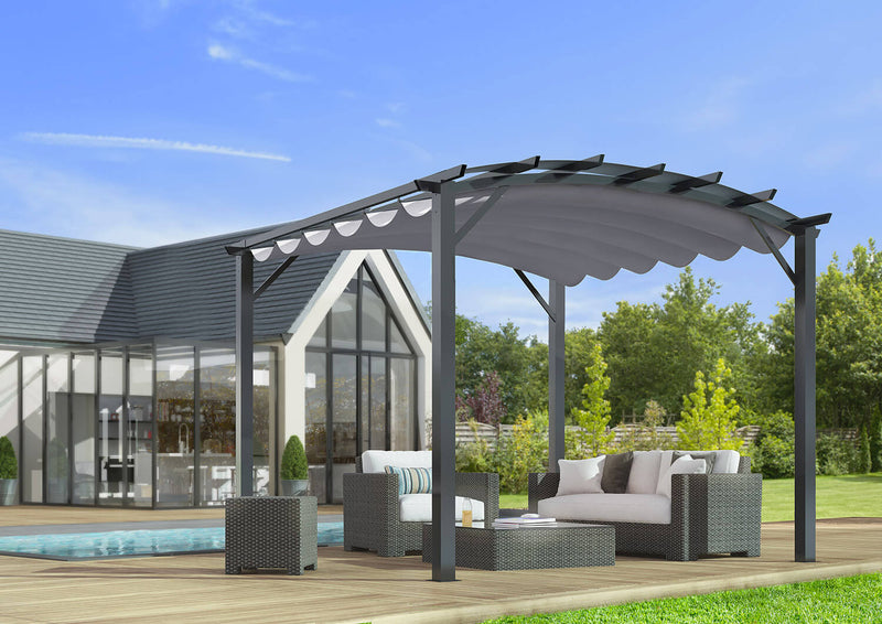 Pergola da Giardino 3,4x3,3x2,4 m in Alluminio con Telo di Copertura 280g/mq Grigio-2