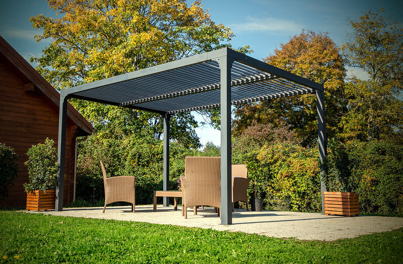 Pergola da Giardino 3,6x3 m in Alluminio Copertura a Pannelli Girevoli Grigio Antracite-2