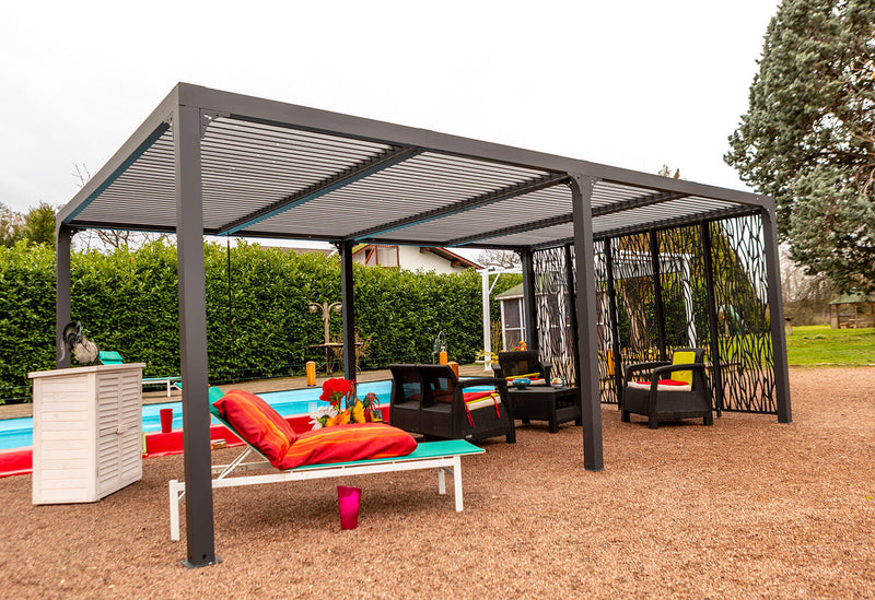 Pergola da Giardino 3,6x6 m in Alluminio con 5 Pannelli Moucharabieh Grigio Antracite -2